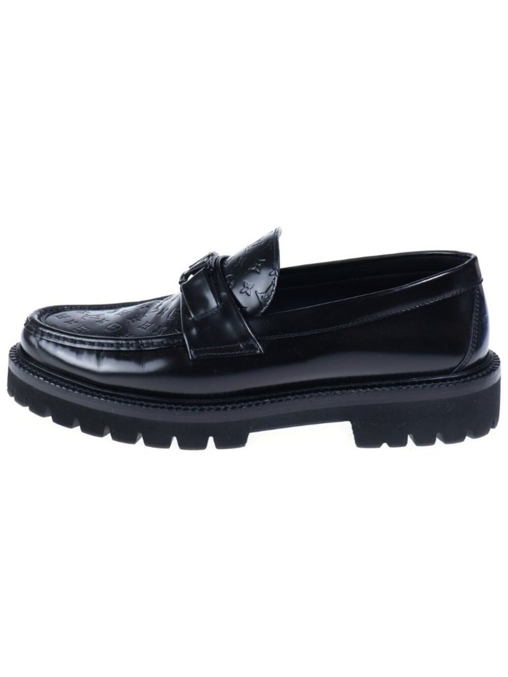 Louis Vuitton Monogram Logo Pattern Loafers Driving Shoes Black 7.5